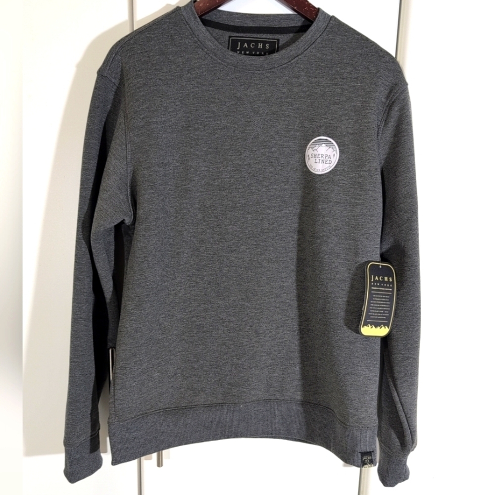 Jachs New York Crewneck Pullover Sweater Small Gray Stretch Sherpa Lined